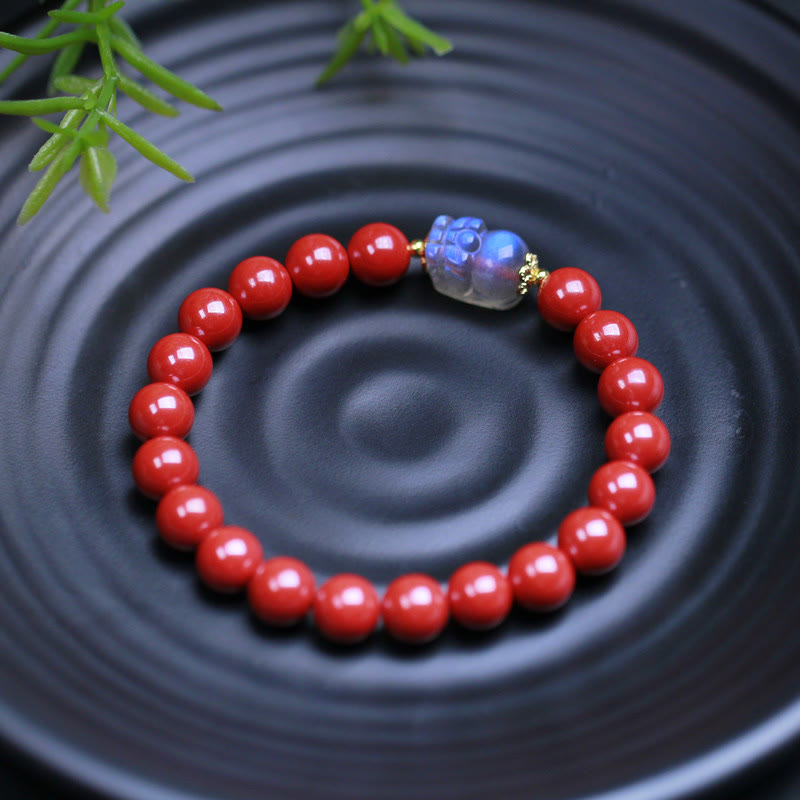 Bracelet de bénédiction PiXiu en pierre de lune cinabre de 8 mm