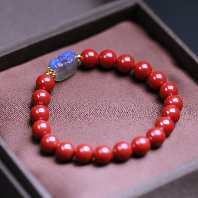 Bracelet de bénédiction PiXiu en pierre de lune cinabre de 8 mm