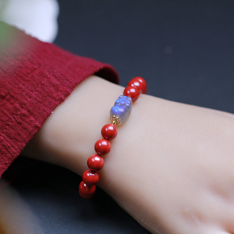 Bracelet de bénédiction PiXiu en pierre de lune cinabre de 8 mm