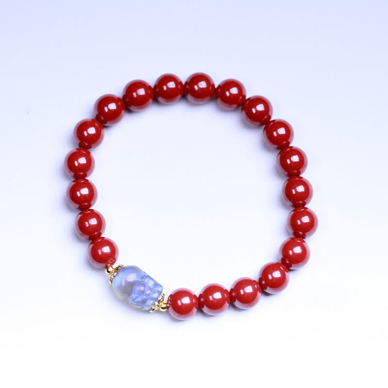 Bracelet de bénédiction PiXiu en pierre de lune cinabre de 8 mm