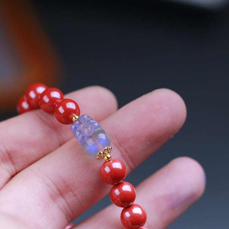 Bracelet de bénédiction PiXiu en pierre de lune cinabre de 8 mm