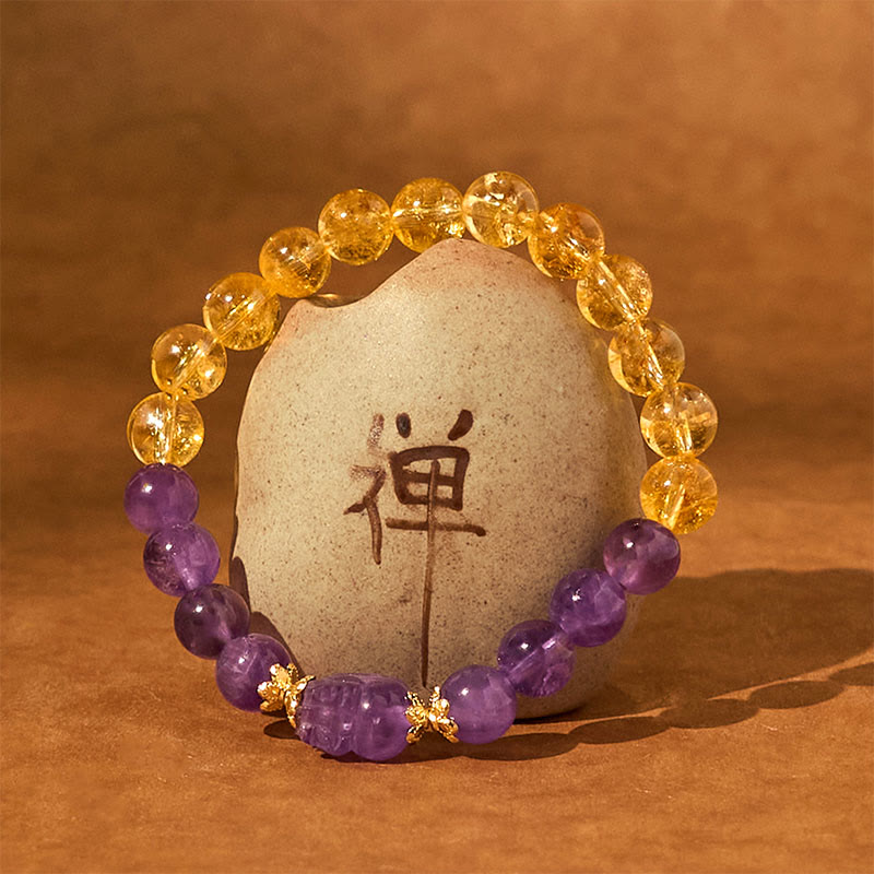 Bracelet de prospérité Pixiu en citrine et améthyste de 8 mm