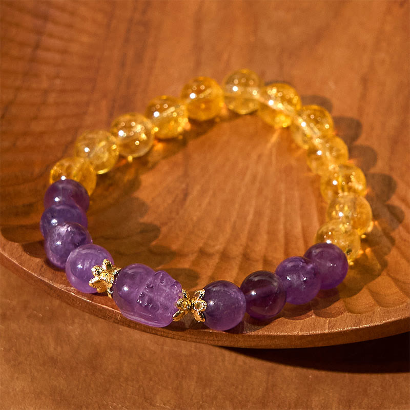 Bracelet de prospérité Pixiu en citrine et améthyste de 8 mm