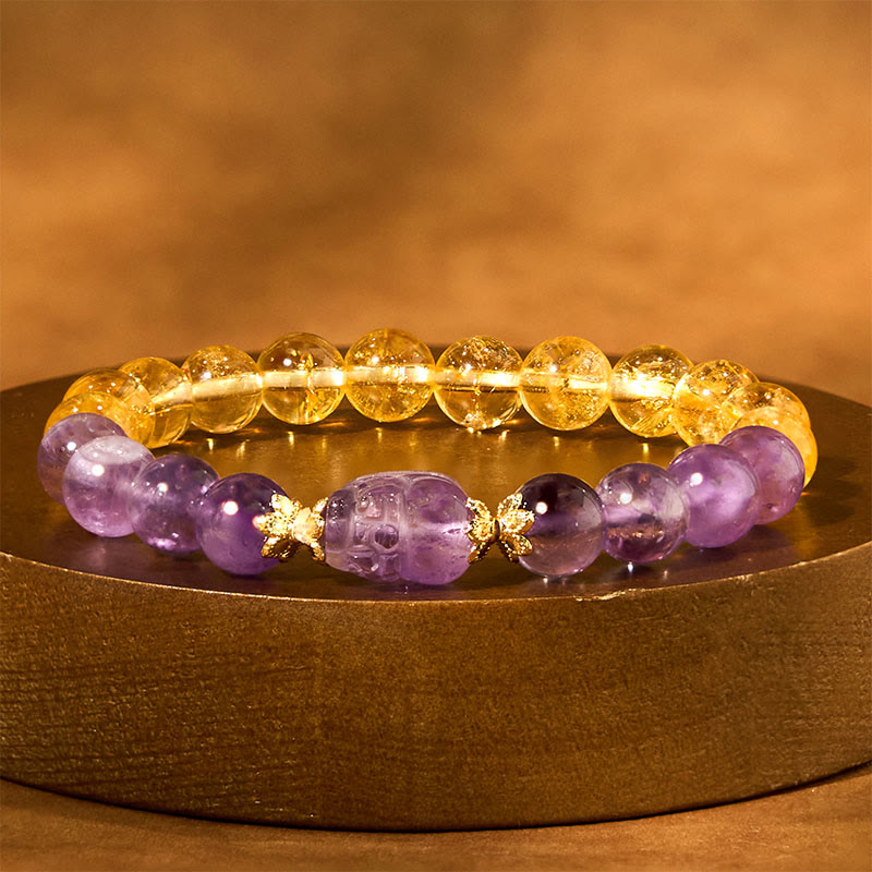 Bracelet de prospérité Pixiu en citrine et améthyste de 8 mm