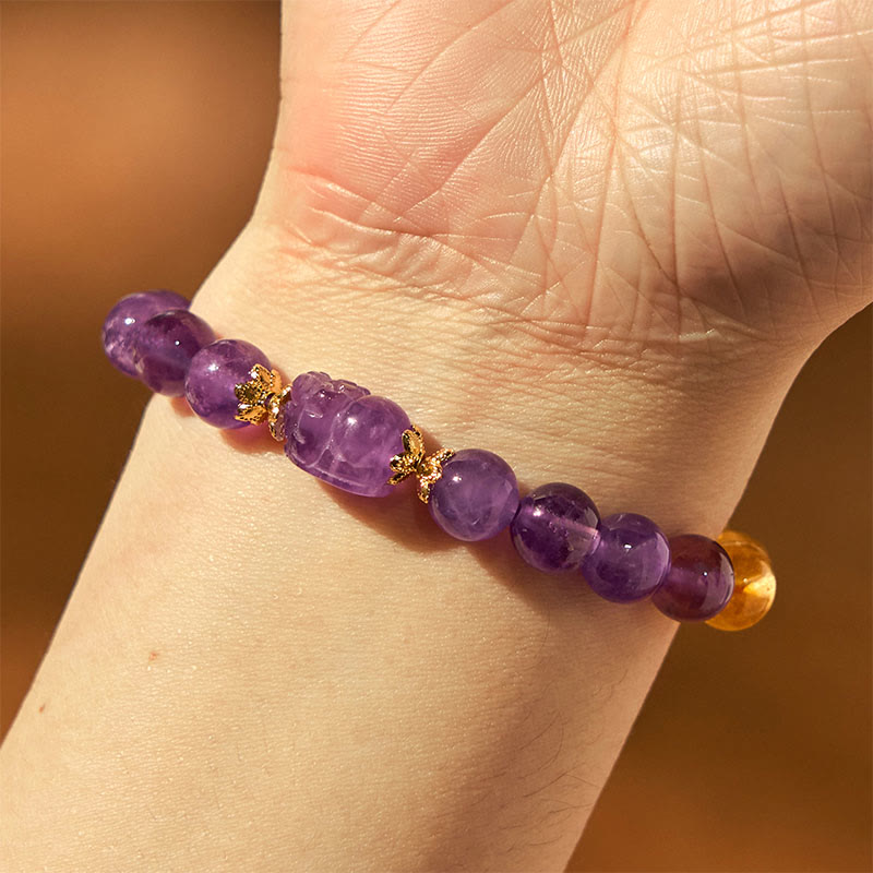 Bracelet de prospérité Pixiu en citrine et améthyste de 8 mm