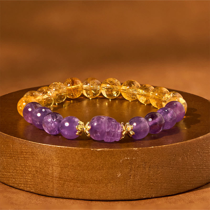 Bracelet de prospérité Pixiu en citrine et améthyste de 8 mm