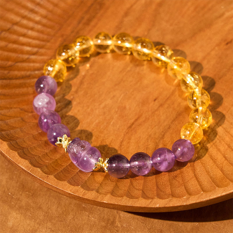 Bracelet de prospérité Pixiu en citrine et améthyste de 8 mm
