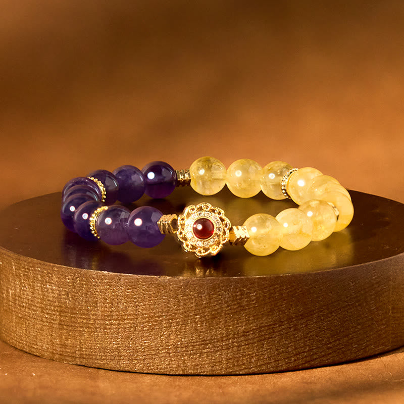 Bracelet spirituel en citrine et améthyste de 8 mm pour la pleine conscience
