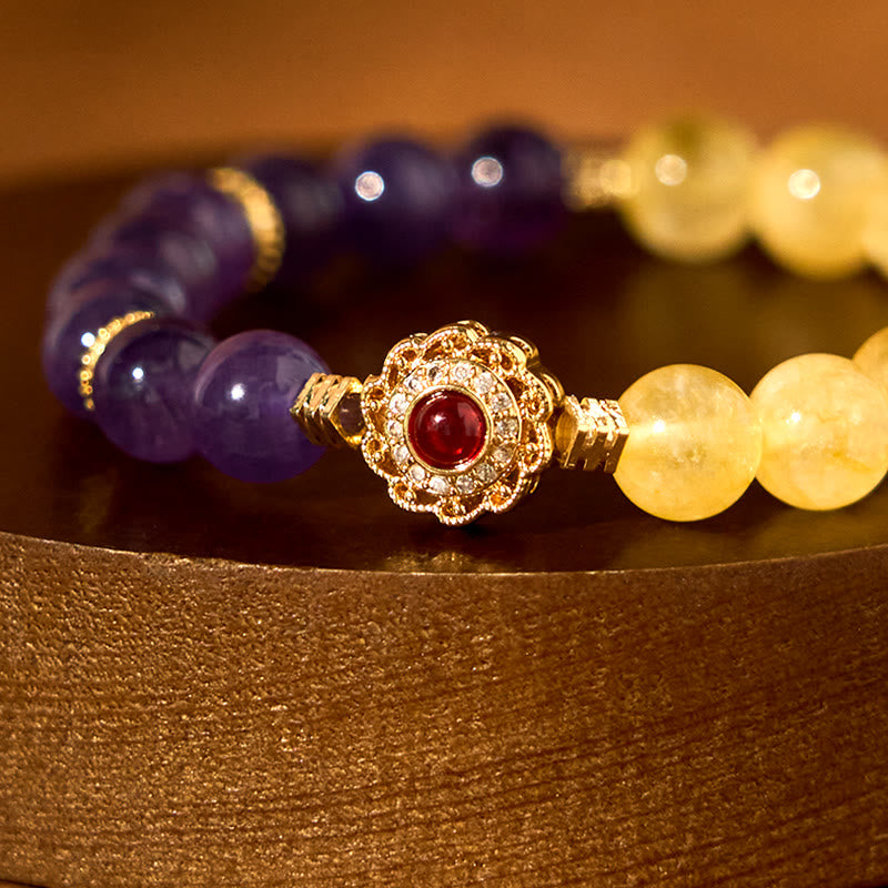 Bracelet spirituel en citrine et améthyste de 8 mm pour la pleine conscience