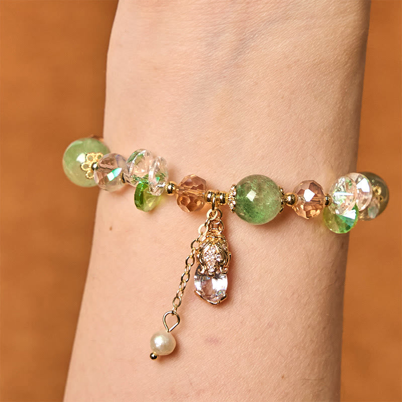 Bracelet Pixiu en quartz fraise vert citrine 8 mm pour la prospérité