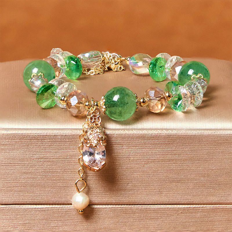 Bracelet Pixiu en quartz fraise vert citrine 8 mm pour la prospérité