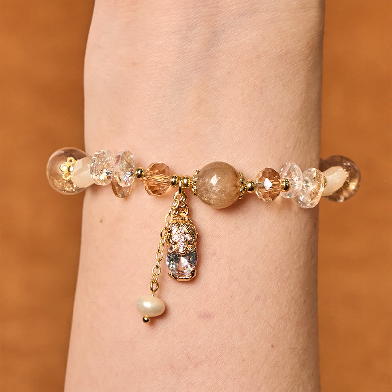 Bracelet Pixiu en quartz fraise vert citrine 8 mm pour la prospérité