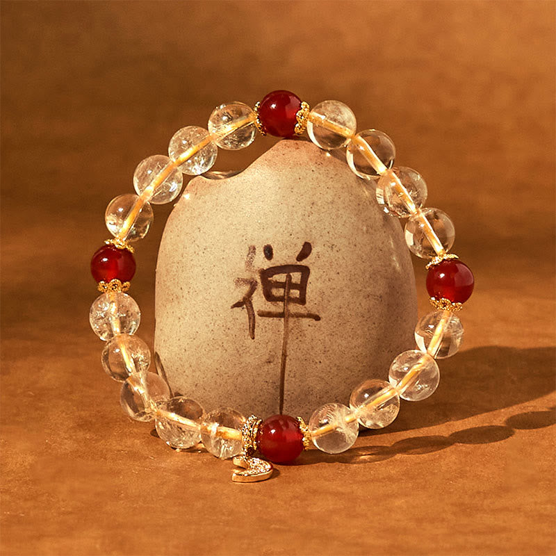 Bracelet de prospérité spirituelle unisexe en agate rouge citrine 8 mm