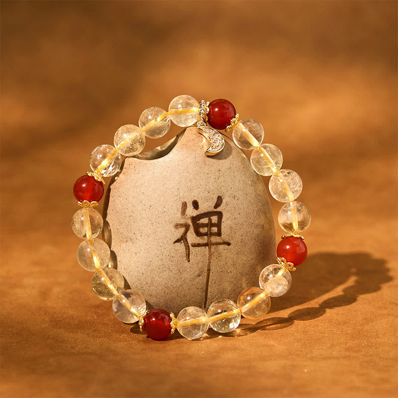 Bracelet de prospérité spirituelle unisexe en agate rouge citrine 8 mm