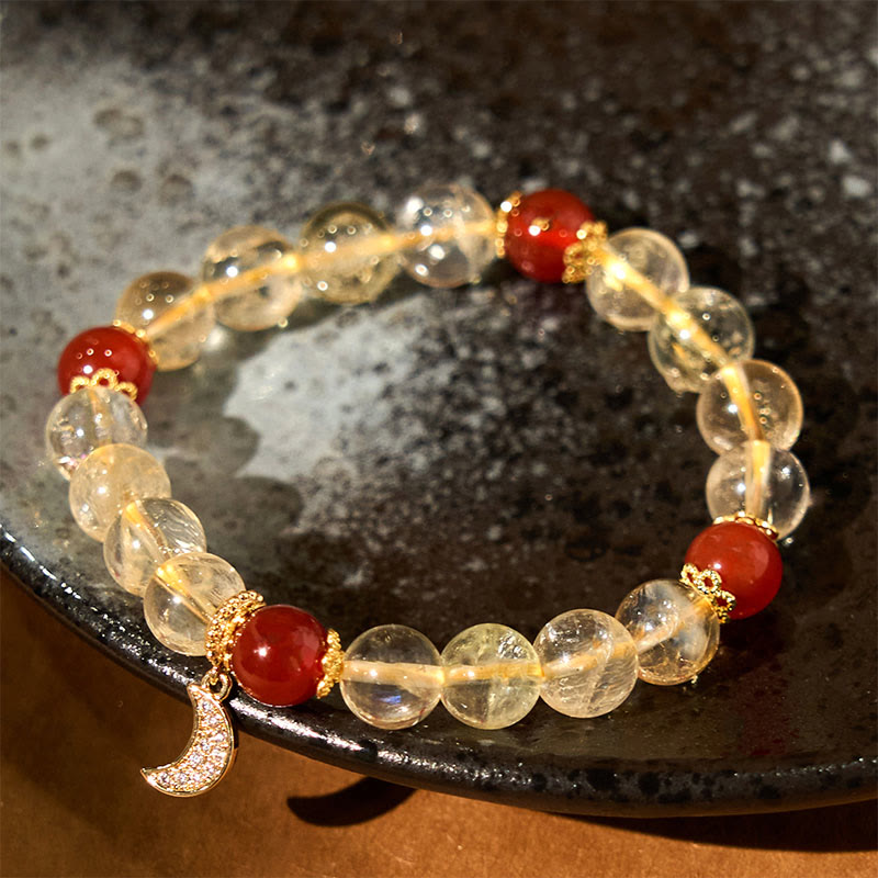Bracelet de prospérité spirituelle unisexe en agate rouge citrine 8 mm