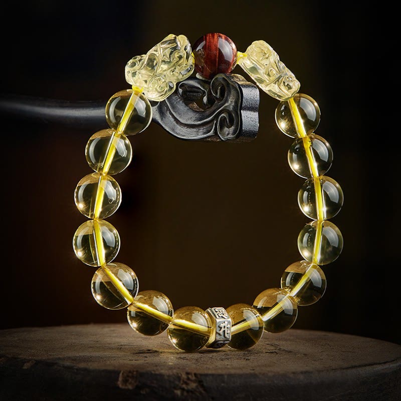 Bracelet de prospérité Pixiu en œil de tigre et citrine 8 mm