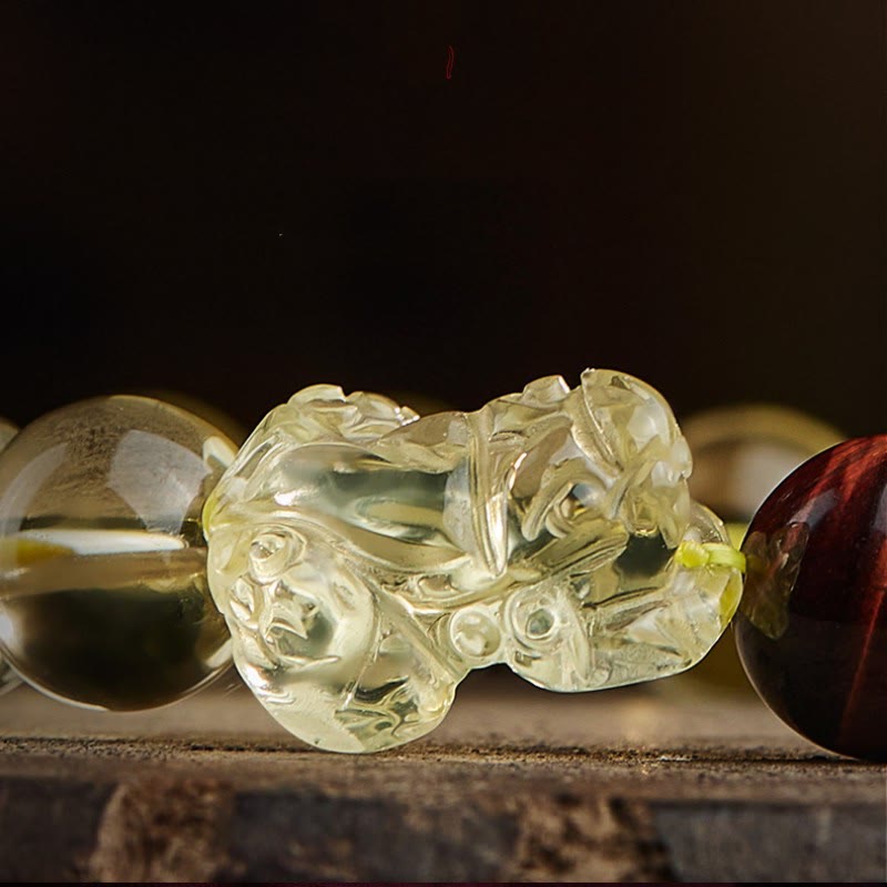 Bracelet de prospérité Pixiu en œil de tigre et citrine 8 mm