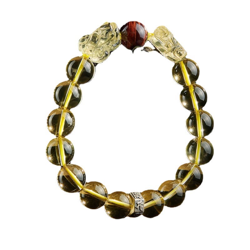 Bracelet de prospérité Pixiu en œil de tigre et citrine 8 mm