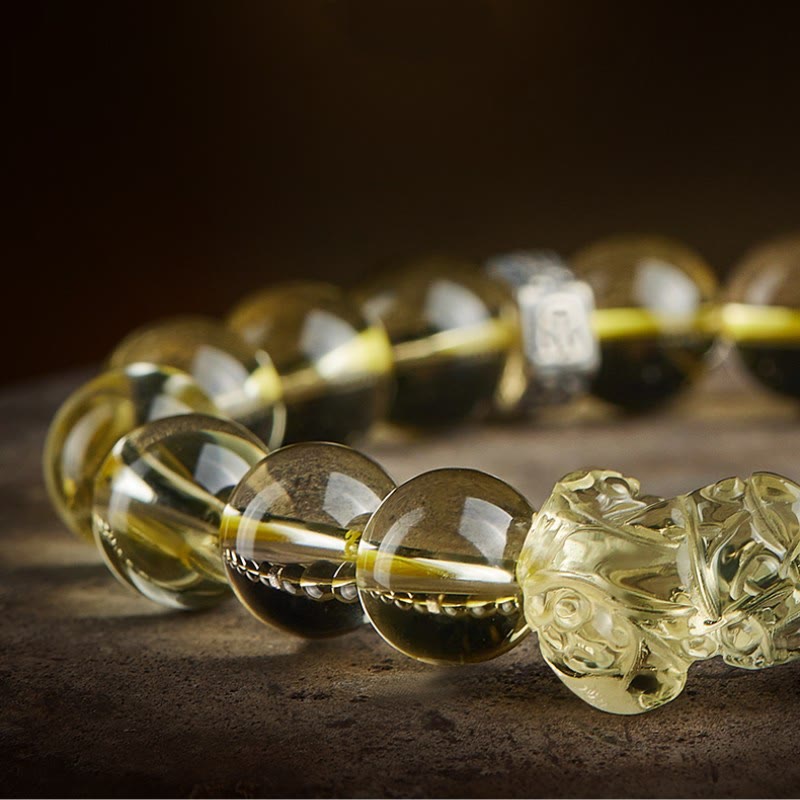 Bracelet de prospérité Pixiu en œil de tigre et citrine 8 mm