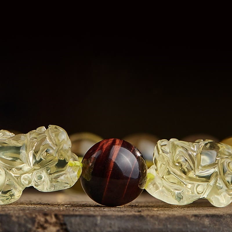 Bracelet de prospérité Pixiu en œil de tigre et citrine 8 mm
