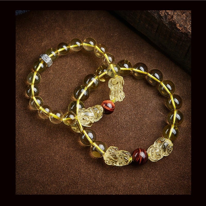 Bracelet de prospérité Pixiu en œil de tigre et citrine 8 mm