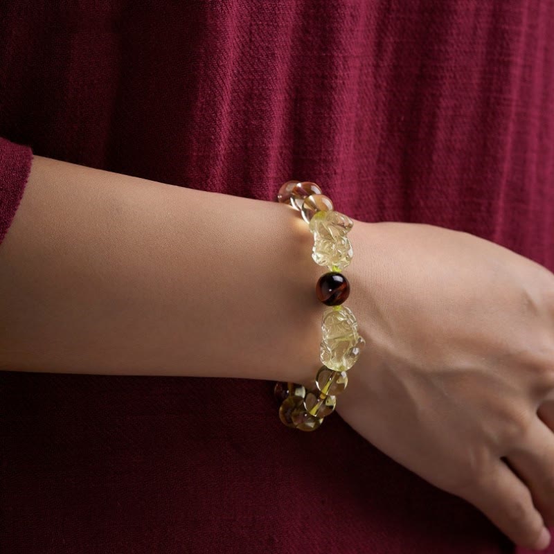 Bracelet de prospérité Pixiu en œil de tigre et citrine 8 mm