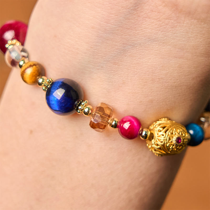 Bracelet d'équilibre unisexe en pierre œil de tigre colorée de 8 mm