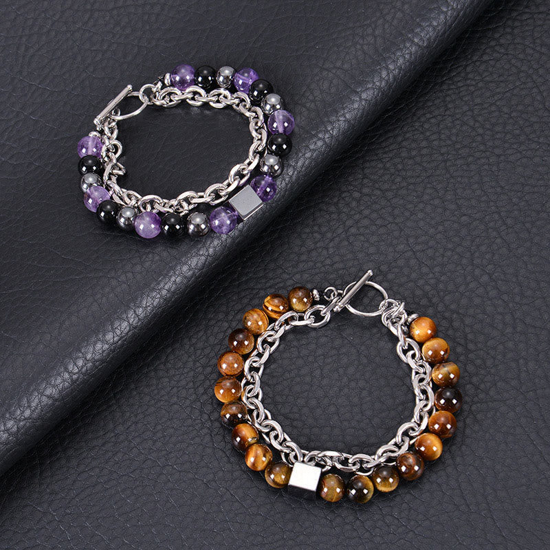 Bracelet de protection double tour en œil de tigre coloré de 8 mm