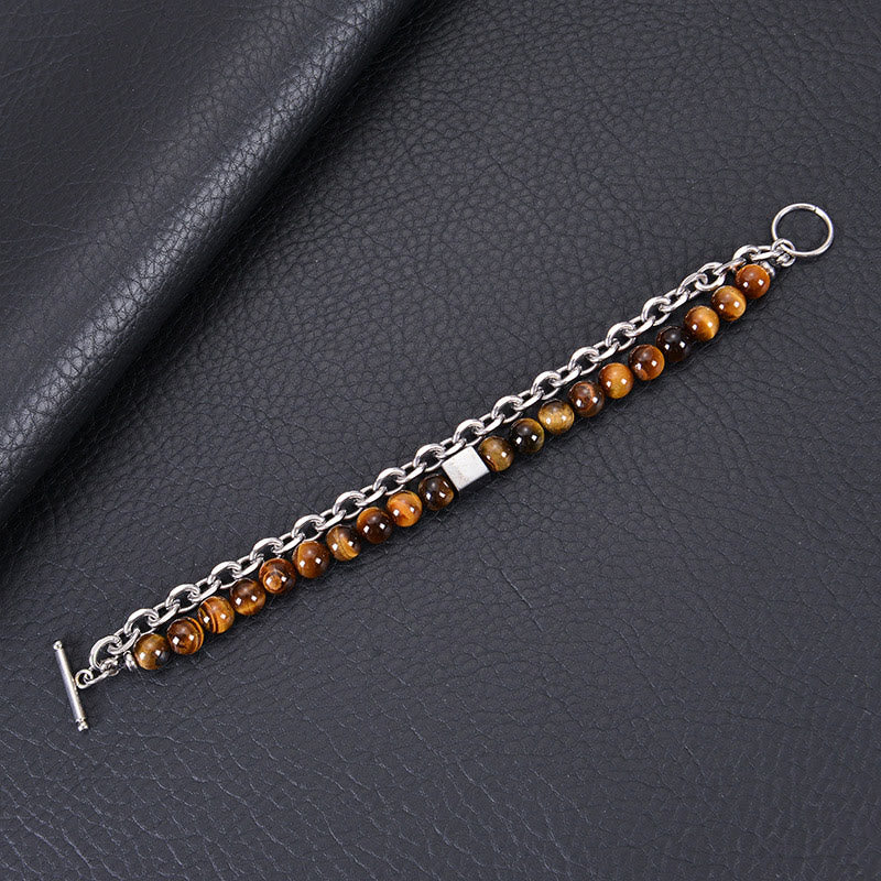 Bracelet de protection double tour en œil de tigre coloré de 8 mm