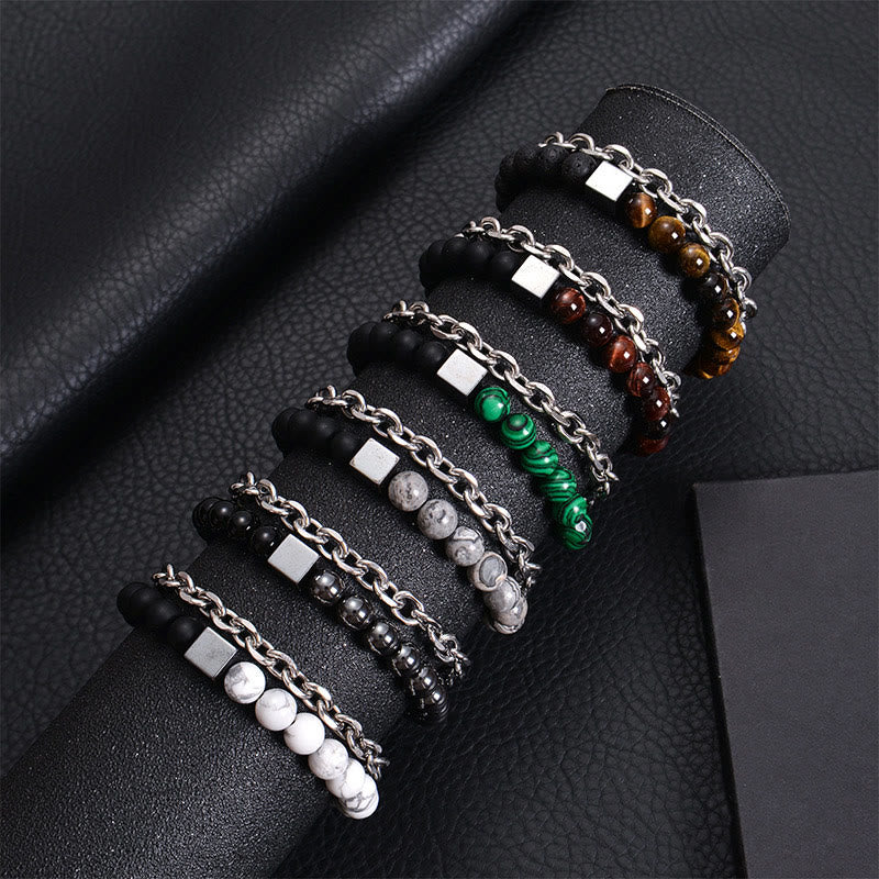 Bracelet de protection double tour en œil de tigre coloré de 8 mm