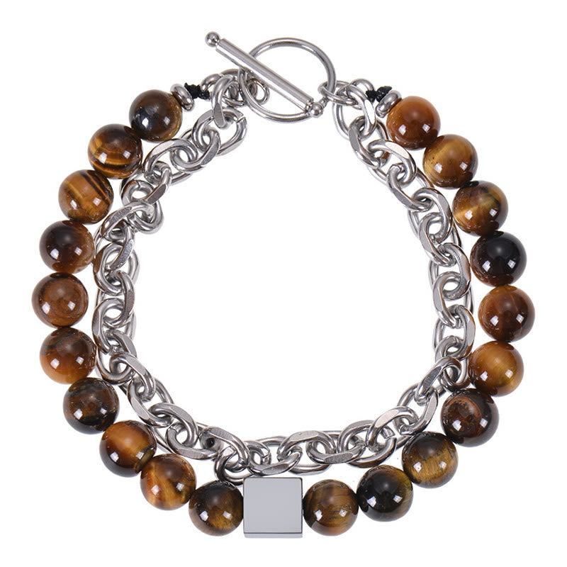 Bracelet de protection double tour en œil de tigre coloré de 8 mm