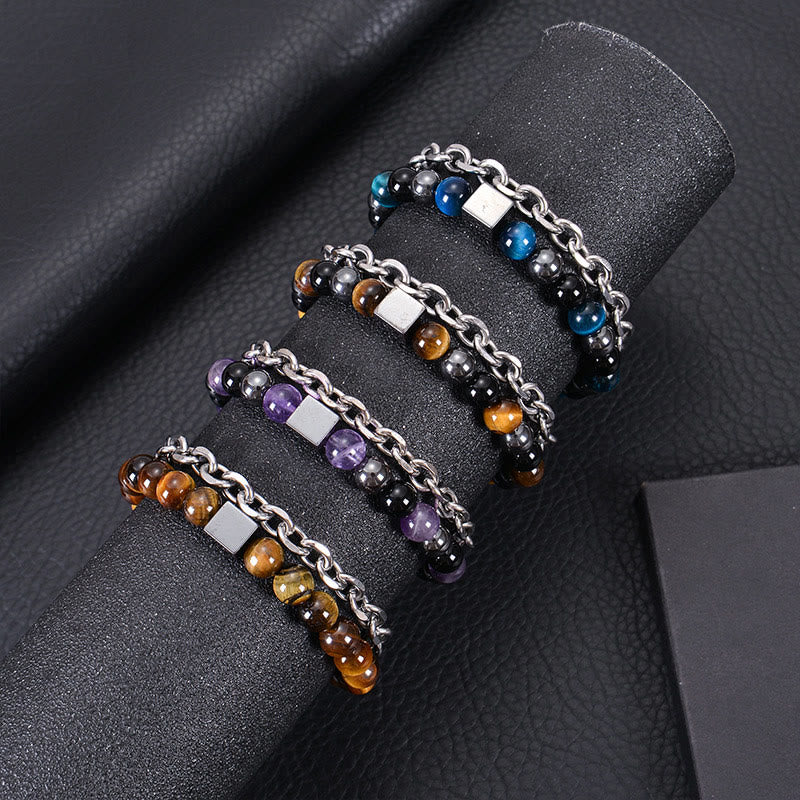 Bracelet de protection double tour en œil de tigre coloré de 8 mm