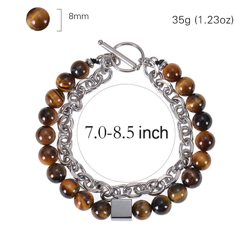 Bracelet de protection double tour en œil de tigre coloré de 8 mm