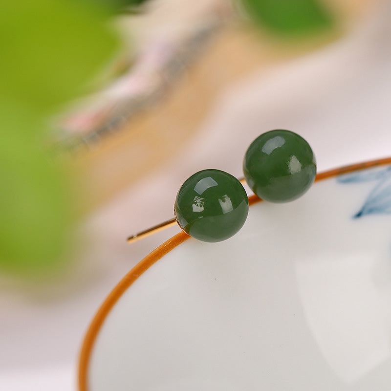 Boucles d'oreilles à tige en argent sterling et jade cyan de 8 mm