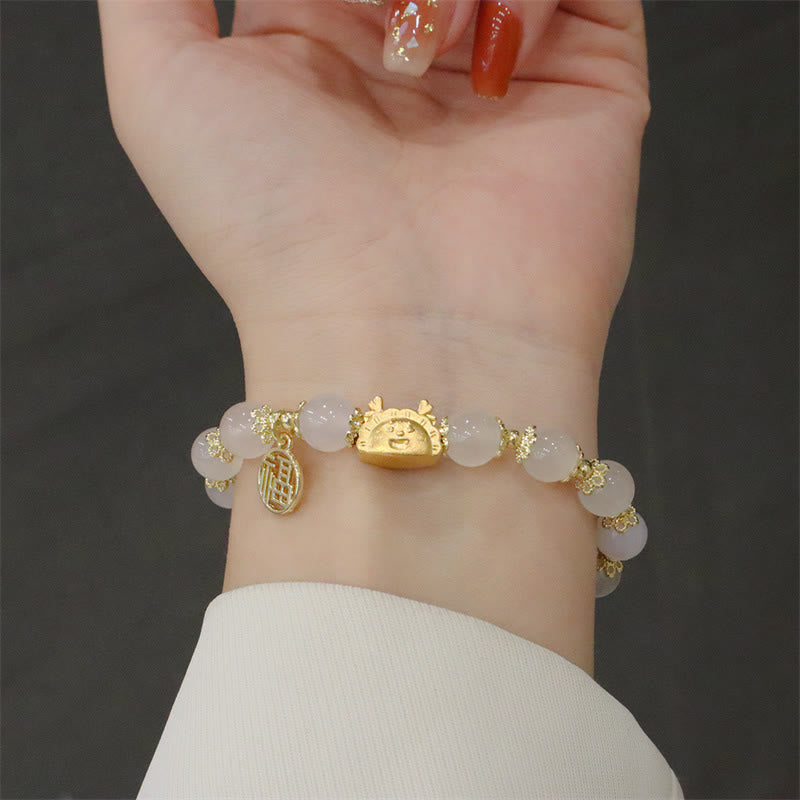 Bracelet Dragon Luck 8 mm avec agate rouge et pierres multifacettes