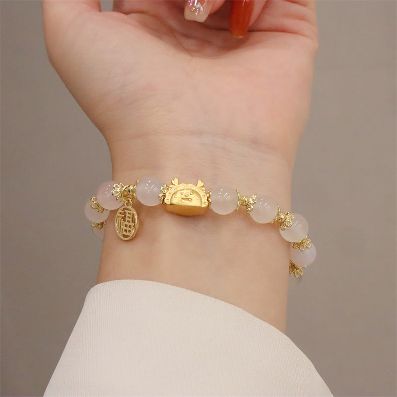 Bracelet Dragon Luck 8 mm avec agate rouge et pierres multifacettes