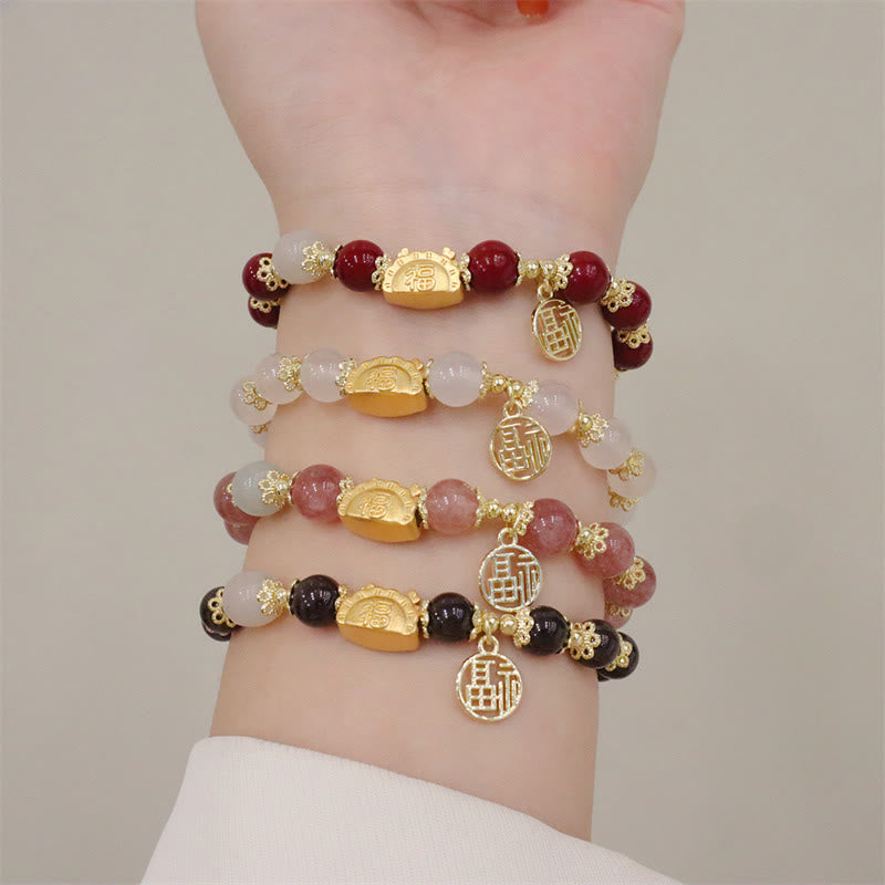 Bracelet Dragon Luck 8 mm avec agate rouge et pierres multifacettes