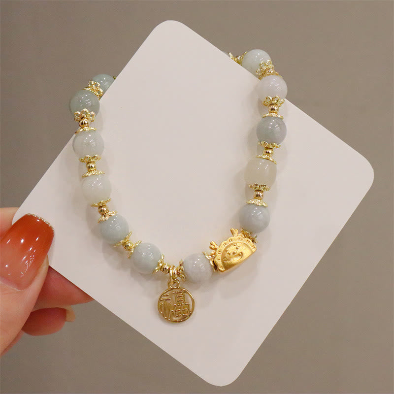 Bracelet Dragon Luck 8 mm avec agate rouge et pierres multifacettes