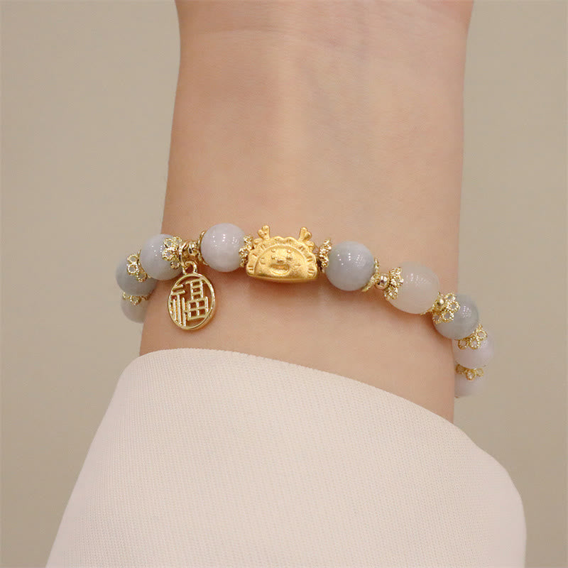 Bracelet Dragon Luck 8 mm avec agate rouge et pierres multifacettes