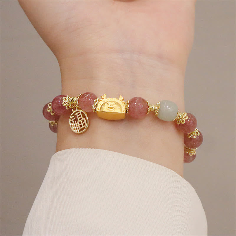 Bracelet Dragon Luck 8 mm avec agate rouge et pierres multifacettes