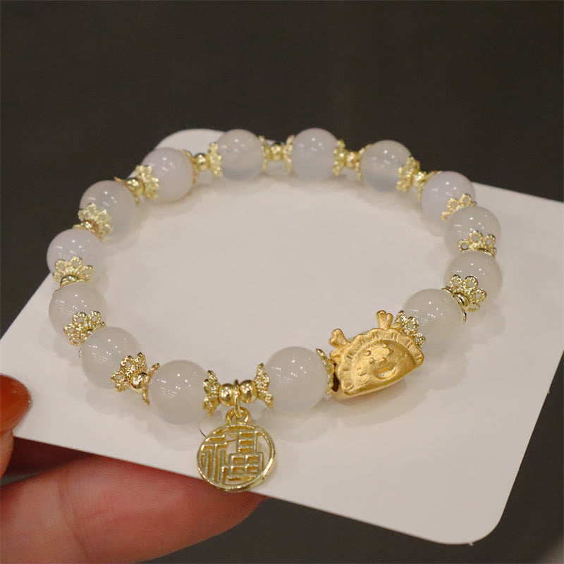 Bracelet Dragon Luck 8 mm avec agate rouge et pierres multifacettes