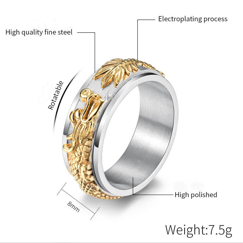 Anneau de stimulation unisexe en acier titane et dragon de 8 mm
