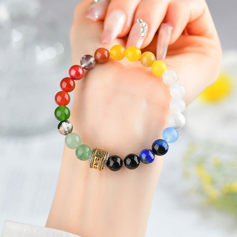 Bracelet porte-bonheur des cinq éléments de 8 mm avec diverses perles d'agate et d'obsidienne