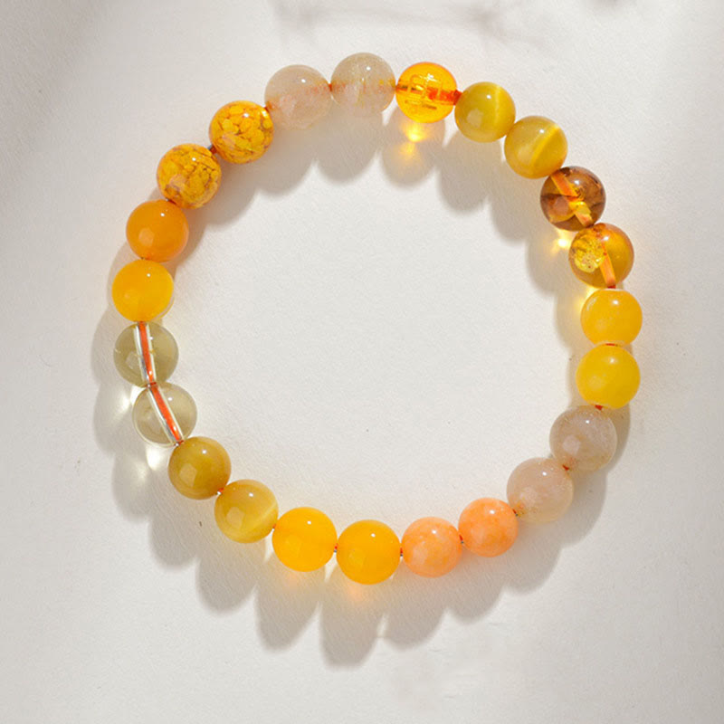 Bracelet en agate jaune des cinq éléments de 8 mm pour l'équilibre et la prospérité