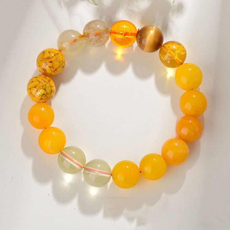 Bracelet en agate jaune des cinq éléments de 8 mm pour l'équilibre et la prospérité