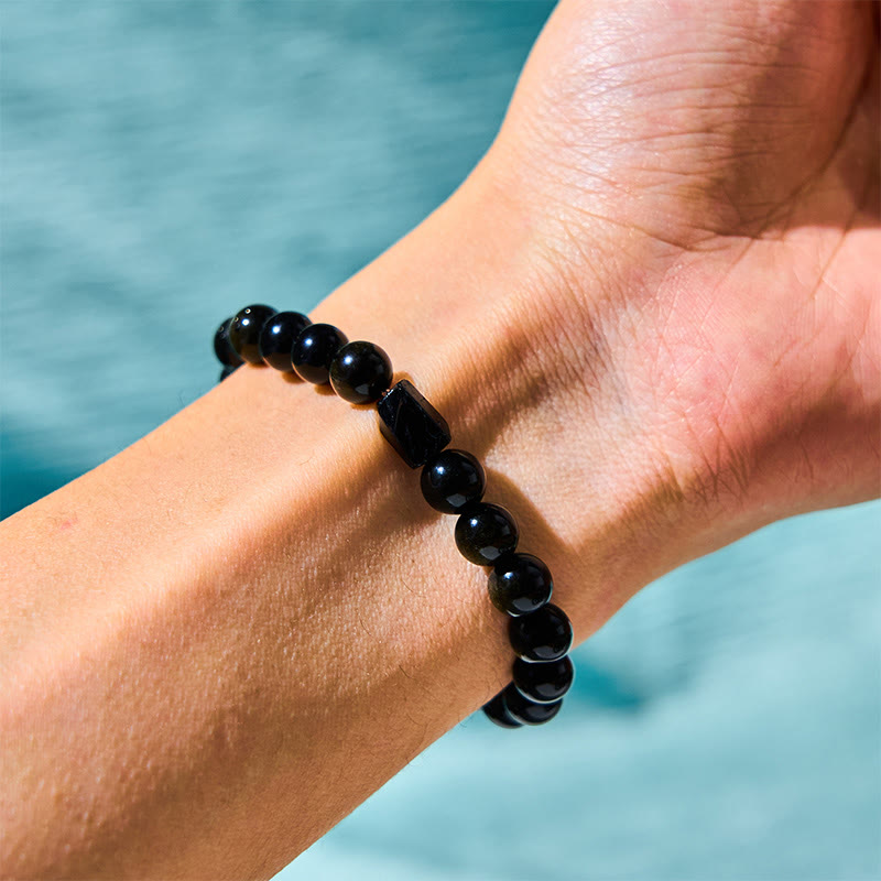 Bracelet de protection en obsidienne et tourmaline noire dorée de 8 mm