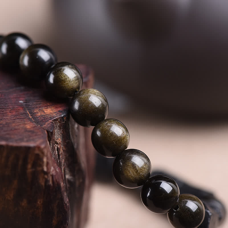 Bracelet de protection en obsidienne dorée brillante de 8 mm
