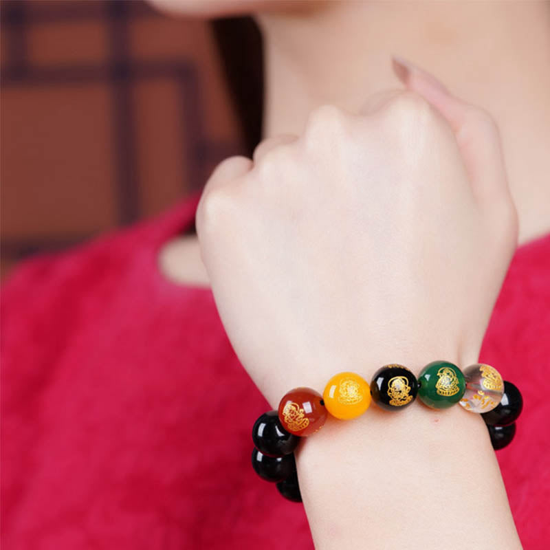 Bracelet de richesse en obsidienne dorée brillante de 8 mm pour la protection