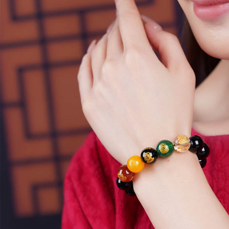 Bracelet de richesse en obsidienne dorée brillante de 8 mm pour la protection