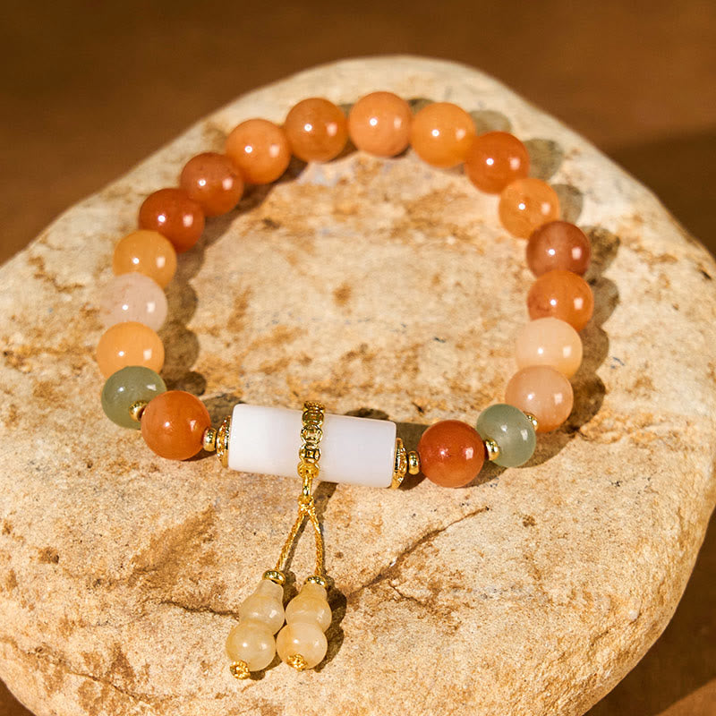 Bracelet porte-bonheur en jade et cristal blanc doré de 8 mm
